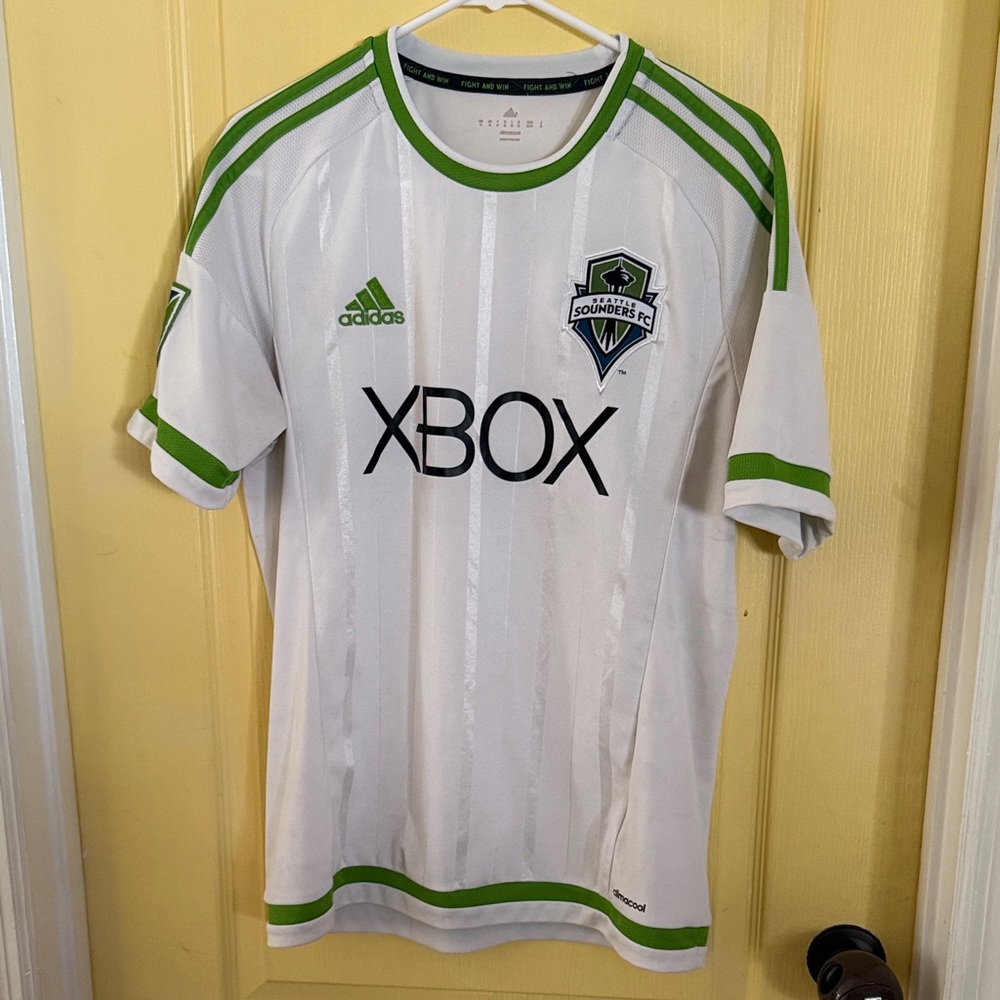 adidas White and Green Seattle Sounders Football Jersey